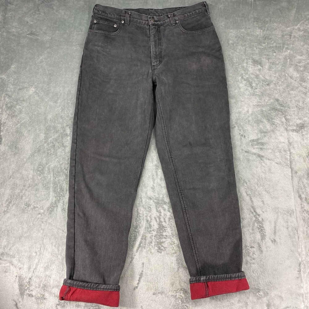 Vtg Lands End Jeans Mens 36 (fit 35x32) Black Fleece Lined Straight Denim *READ*